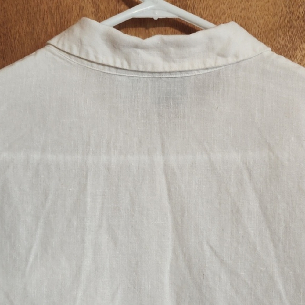 Edward Woman 100% Irish Linen Blouse White Short Sleeve Button Front Pocket 1X - Picture 6 of 9